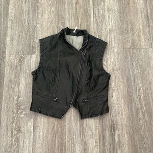 Free People Women's Black leather Sleeveless vest Jacket